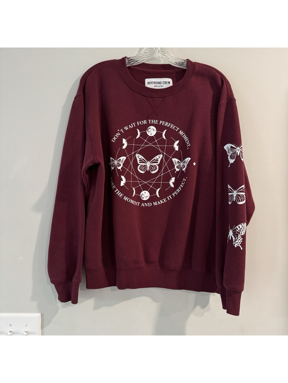 SWS Active Boyfriend Crewneck Celestial Butterfly And Moon Phase Graphic Sz XL